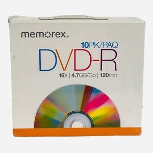 10 Pack Memorex‎ DVD+R Blank Media Discs In Jewel Cases 16x 4.7GB 120 Min